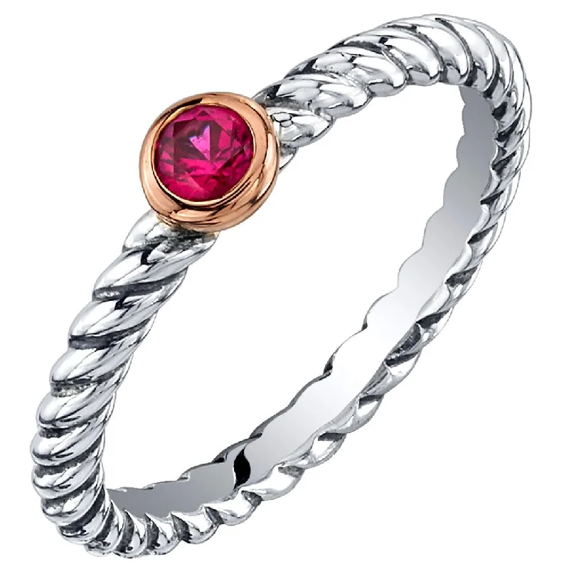 large statement rings for women -Sterling Silver Created Ruby Cable Rope Stackable Ring