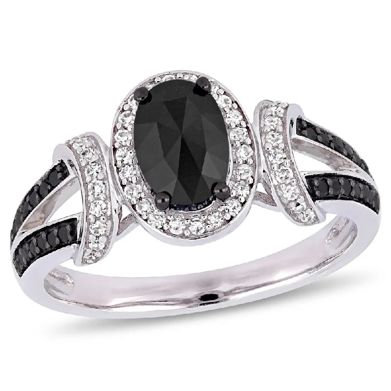 engagement rings with diamonds -Miadora 10k White Gold with Black Rhodium 1ct TDW Black and White Diamond Split Shank Ring