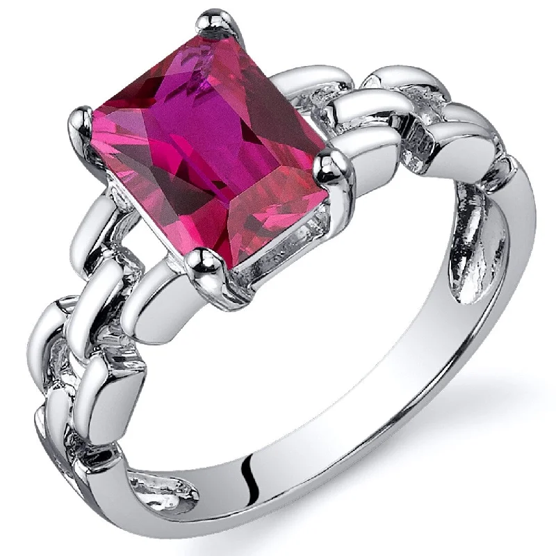 mixed metal rings for women -Sterling Silver 2 ct Created Ruby Solitaire Ring