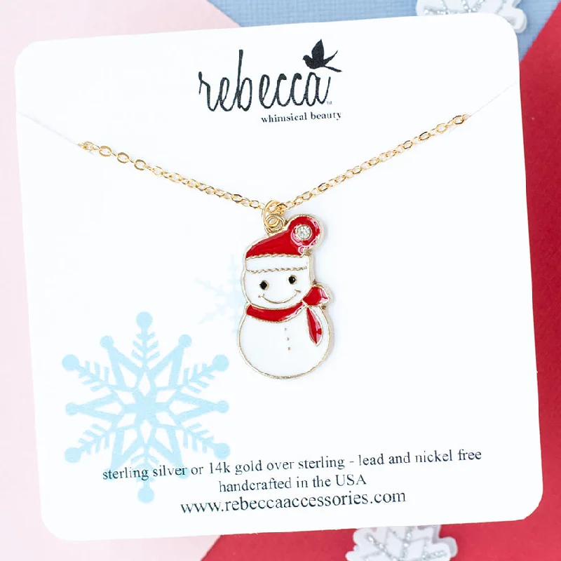 heart-shaped necklaces for women -Red Hat Enamel Snowman Charm Necklace Children's Christmas