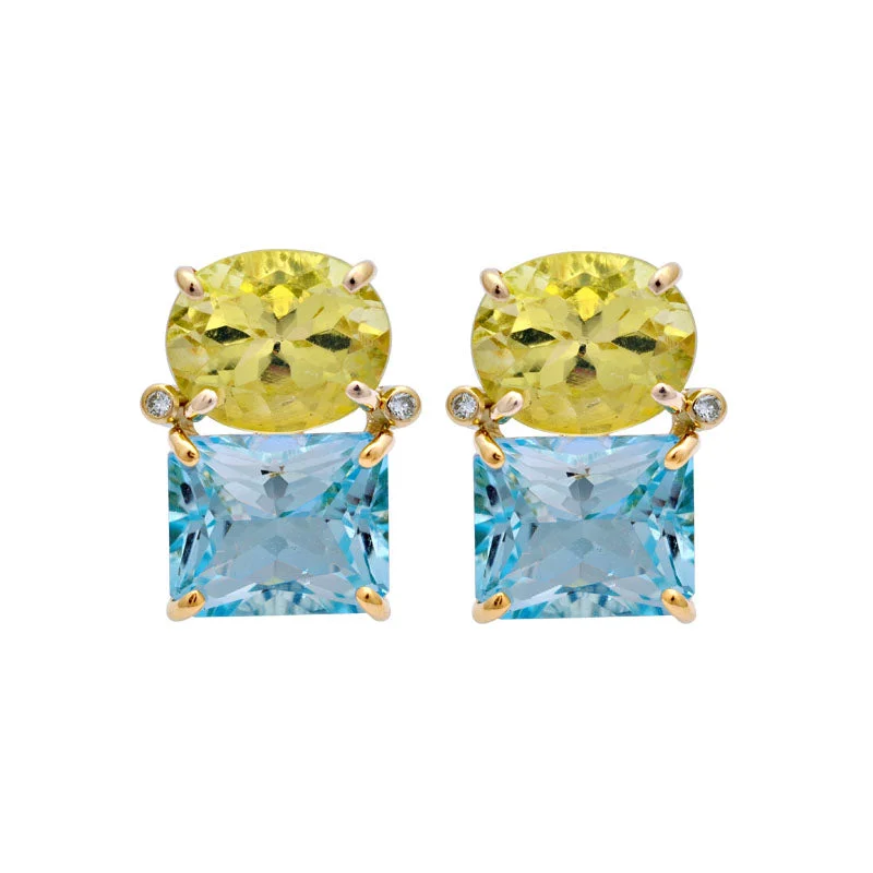 minimalistic earrings for women -Earrings-Lemon Quartz, Blue Topaz and Diamond