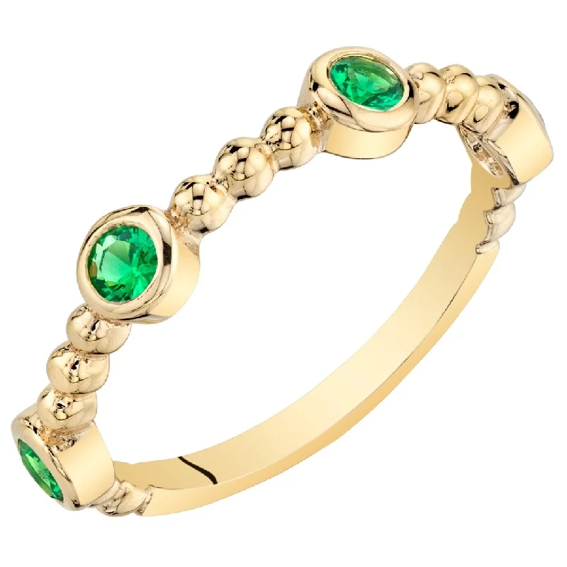 wedding set rings for women -Yellow Tone Simulated Emerald Stackable Ring in Sterling Silver