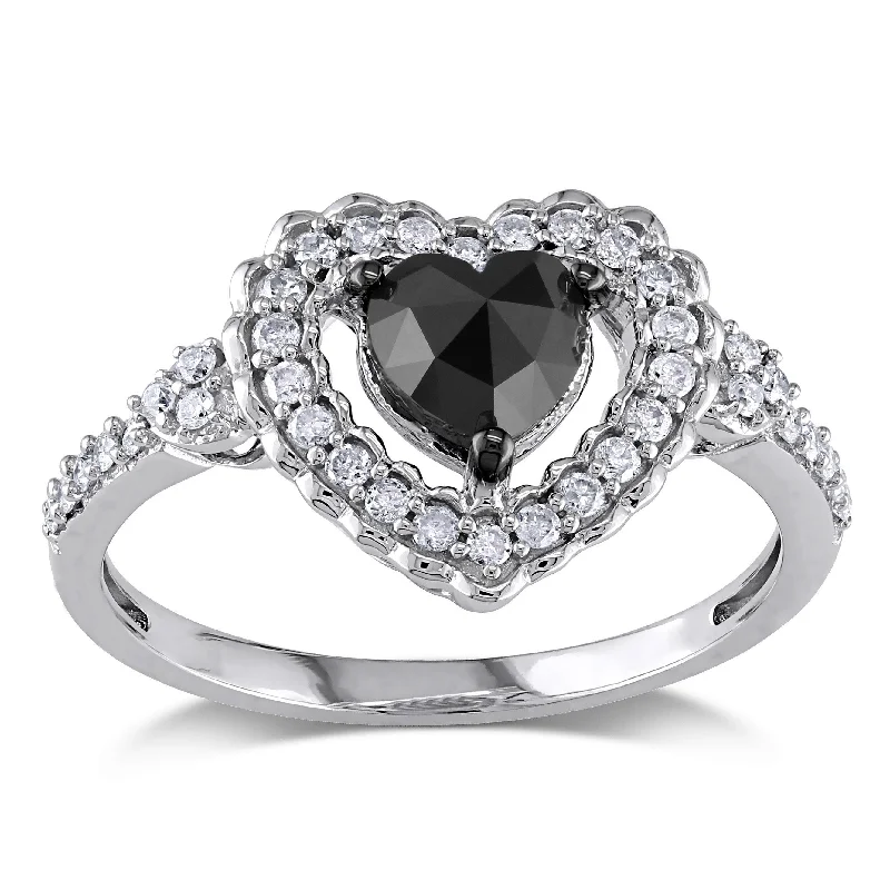 engagement rings for women -Miadora 10k Gold 1ct TDW Black and White Diamond Heart Ring