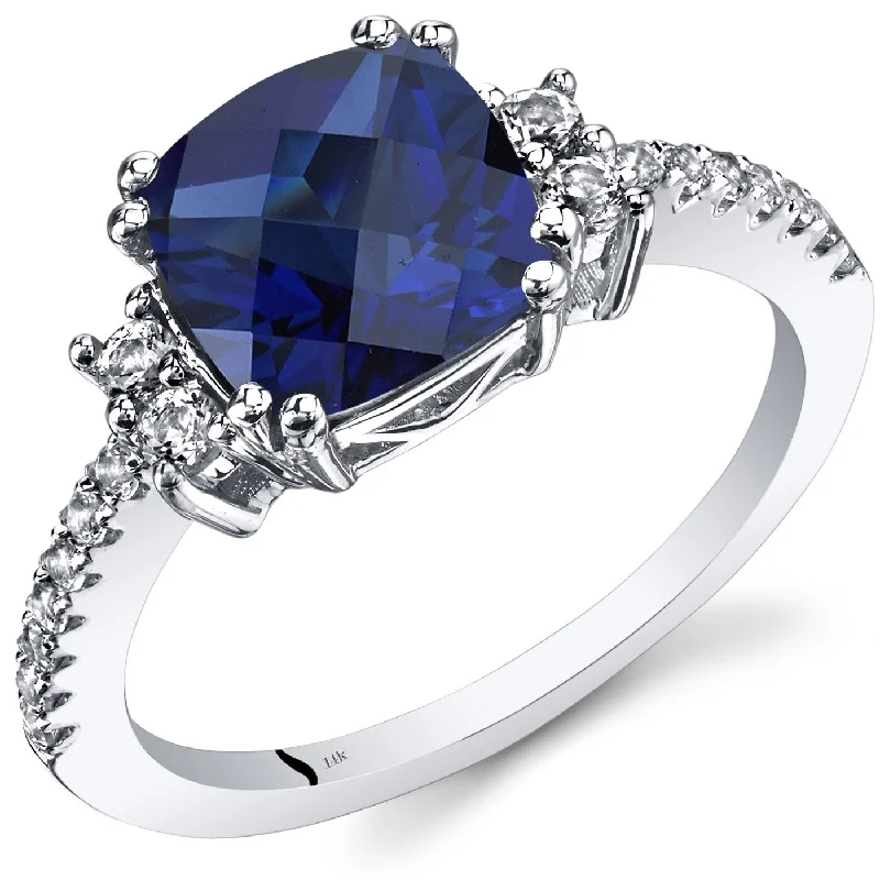 engagement rings for brides -14k White Gold 3.28ct Created Blue Sapphire and White Topaz Ring