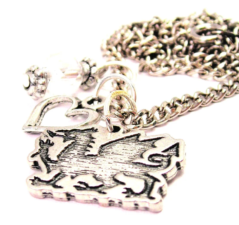 dainty gold necklaces for women -Welsh Dragon Necklace with Small Heart