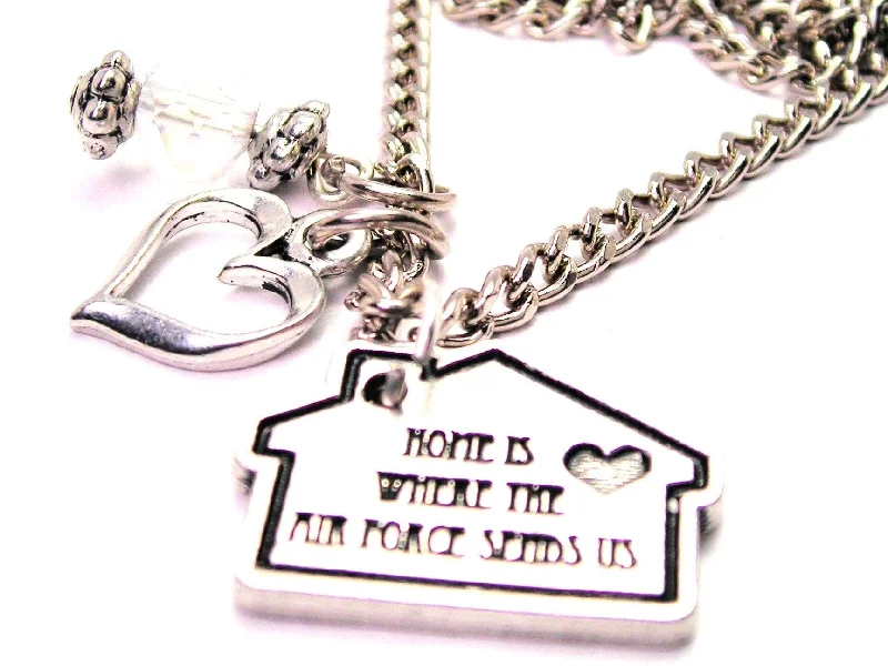 trendy pendant necklaces for women -Home Is Wear The Air Force Sends Us Necklace with Small Heart