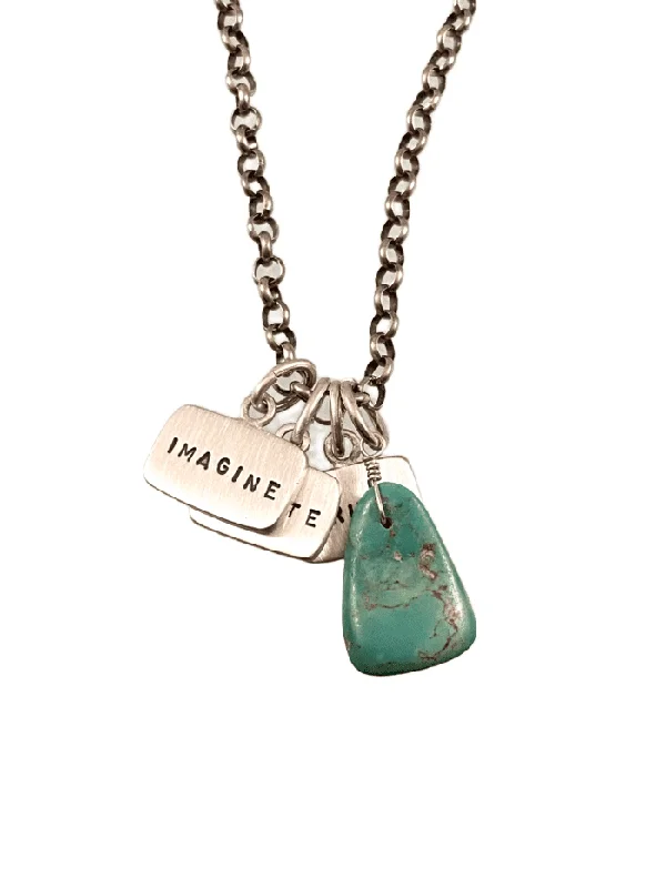 personalized gold necklaces -Imagine Create Trust Triple Tag Charm Necklace with Turquoise