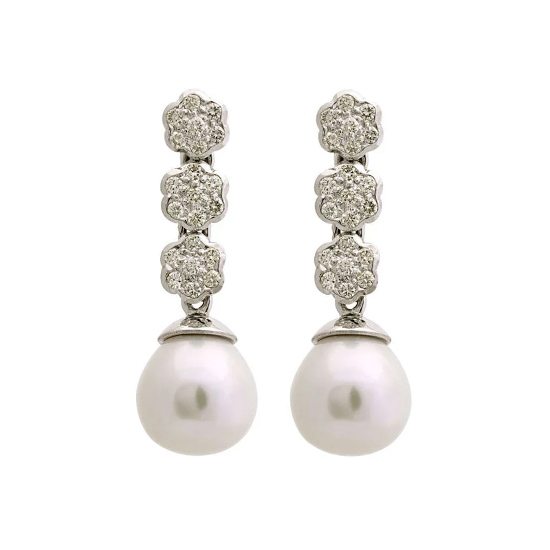 elegant gold earrings for women -Earrings-South Sea Pearl and Diamond