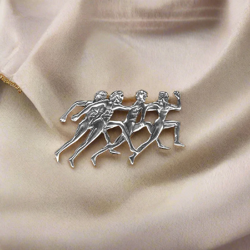 Greek Olympic Runners Brooch in Sterling Silver (K-75)