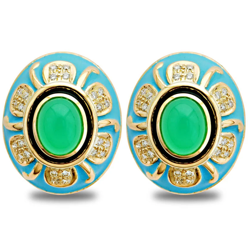 crystal stud earrings for women -Earrings-Chrysoprase and Diamond (Enamel)