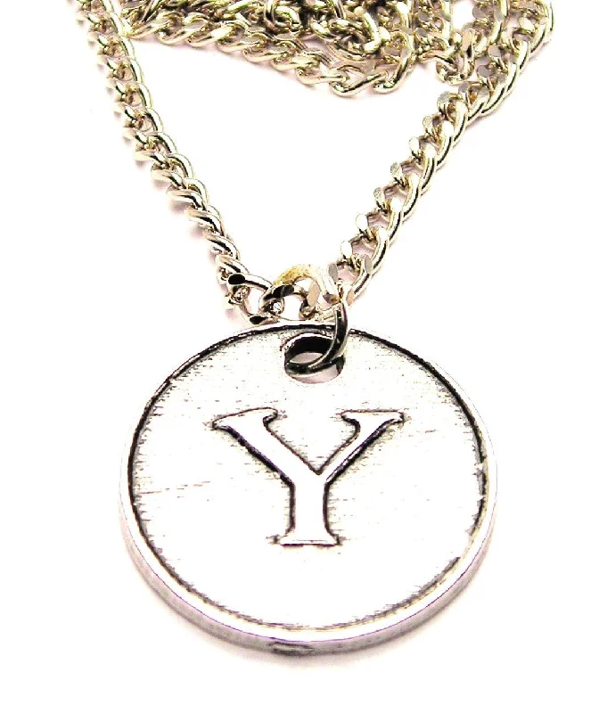 long chain necklaces for women -Initial Y Circle Single Charm Necklace