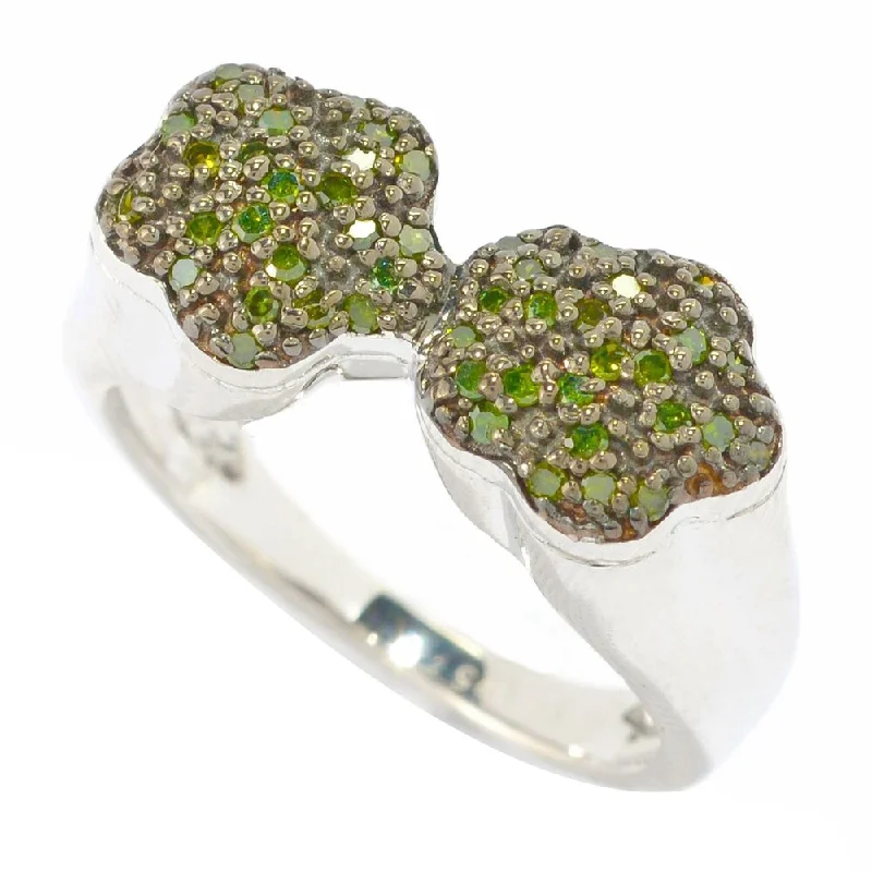 fashion wedding rings -Sterling Silver with Genuine Green Diamond Flower Bypass Ring