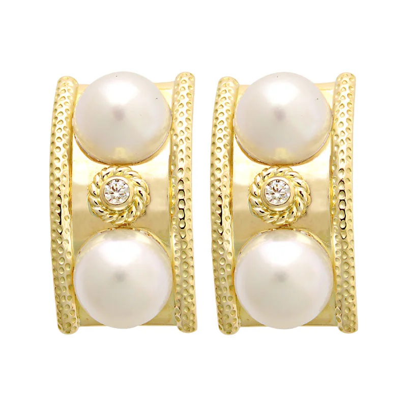 pearl drop earrings for women -Earrings-South Sea Pearl and Diamond