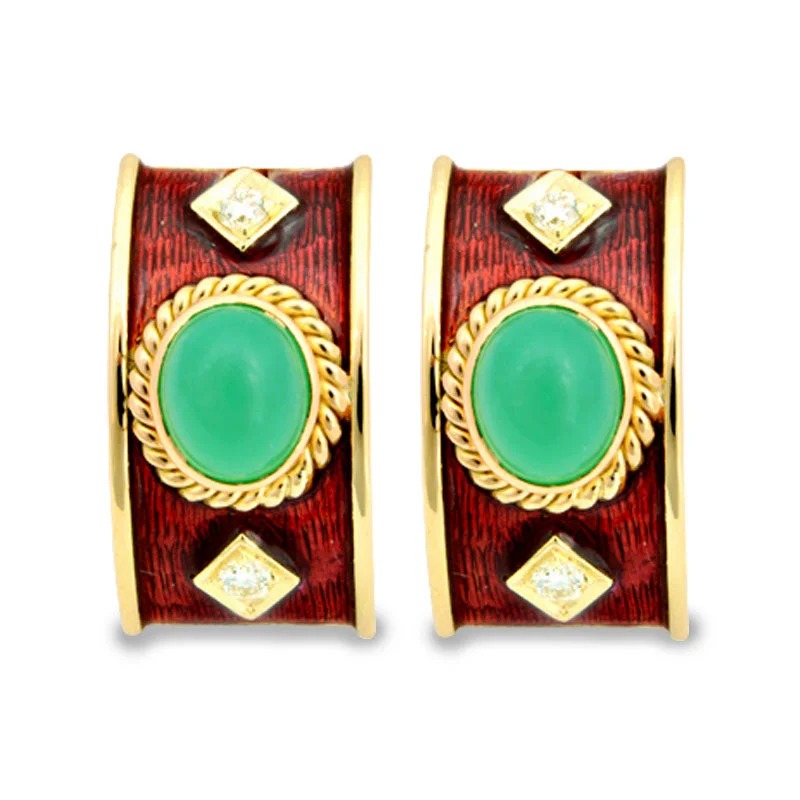 minimalistic earrings for women -Earrings-Chrysoprase and Diamond (Enamel)