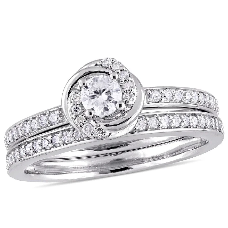 anniversary rings for women -Miadora 10k White Gold 1/2ct TDW Diamond Swirl Bridal Ring Set