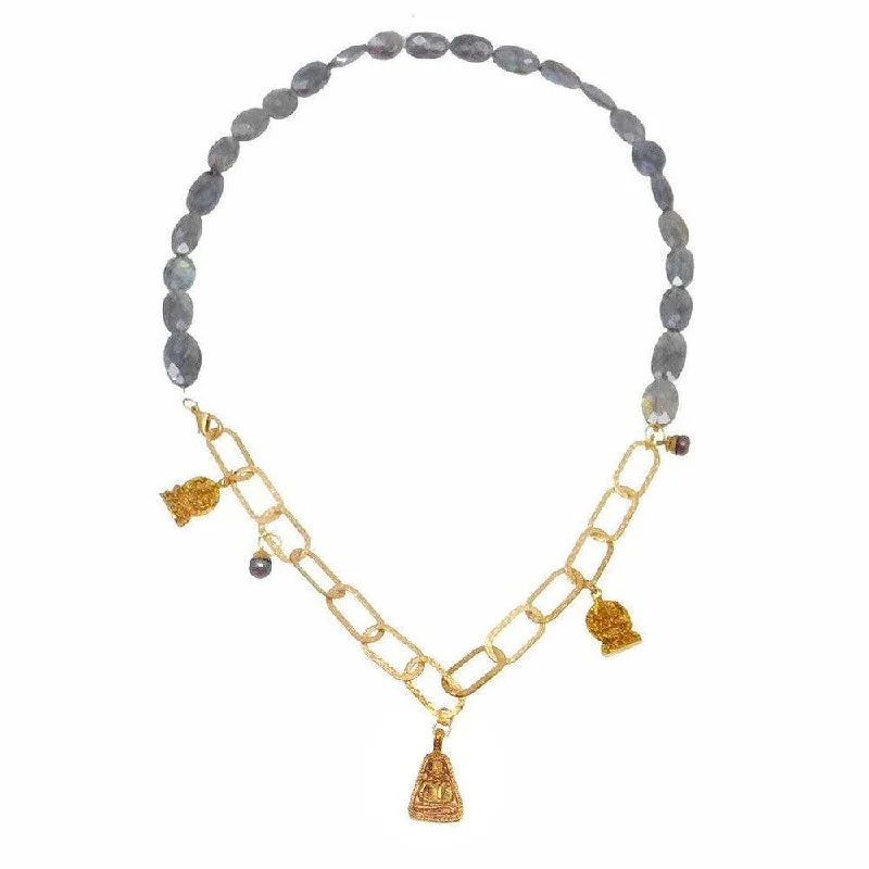 adjustable gold necklaces for women -Buddha Charms Labradorite Necklace