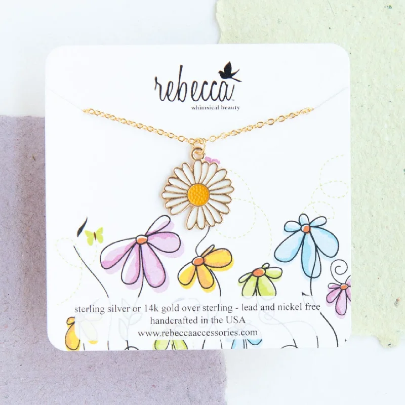 anniversary necklaces for women -Daisy White Enamel Charm Necklace Children’s Jewelry