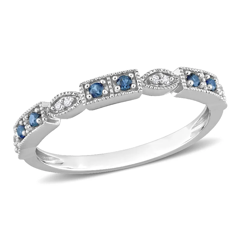 colorful gemstone rings -Miadora 1/8ct TGW Sapphire and Diamond Accent Semi-Eternity Ring in 10k White Gold