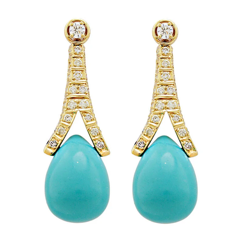 trendy earrings for women -Earrings-Turquoise and Diamond