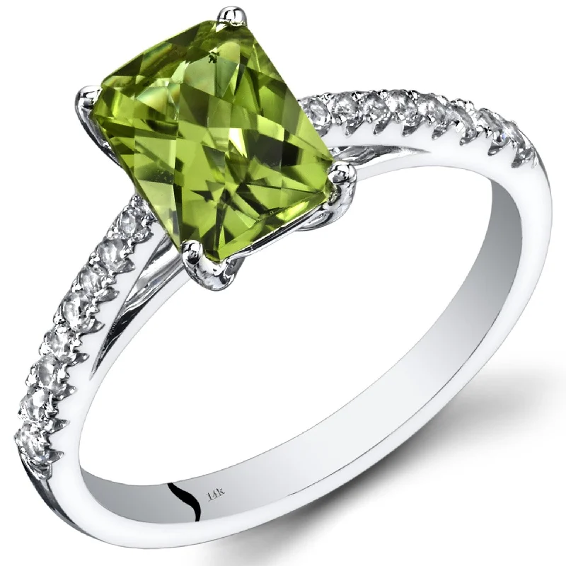 chunky rings for women -14k White Gold 1.66ct Peridot and White Topaz Ring