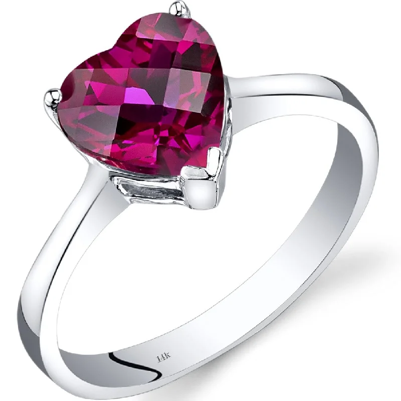 anniversary rings with diamonds -14k White Gold 2.25ct Created Ruby Solitaire Ring