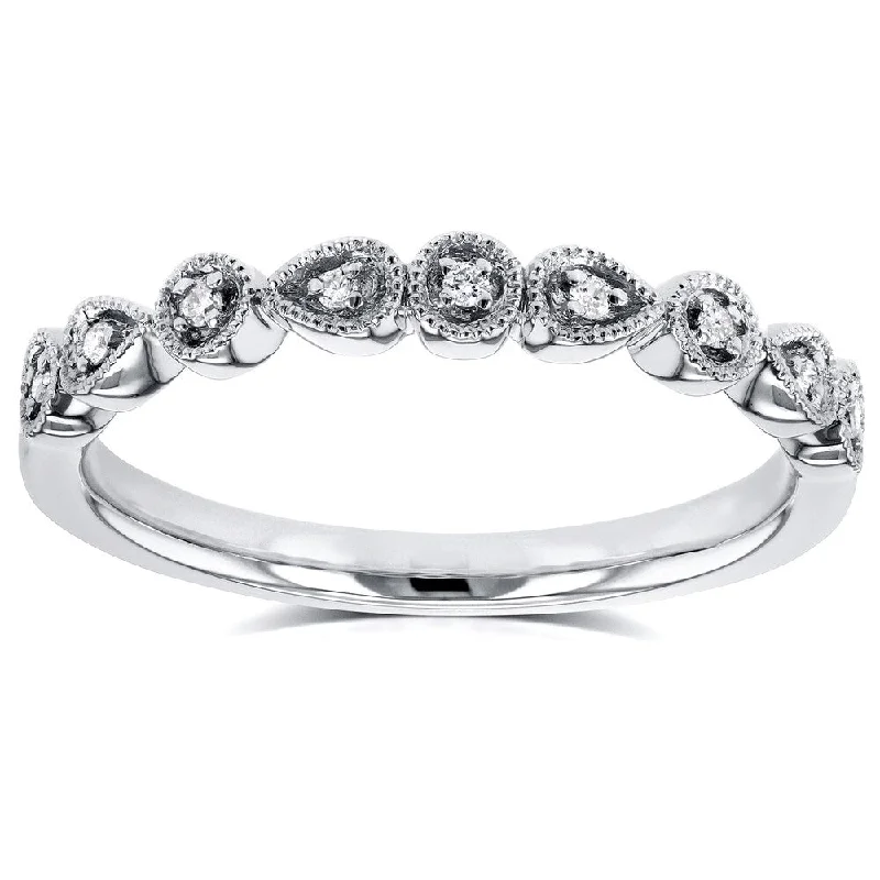 anniversary rings for women -Annello by Kobelli 10k White Gold Diamond Accented Milgrain Ring