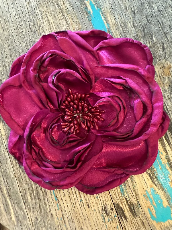 Crimson Satin Flower Brooch