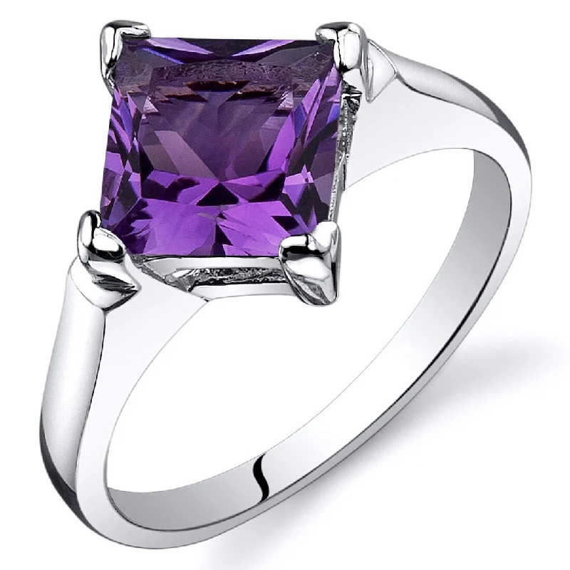 promise rings with birthstones -Sterling Silver 1.5 ct Amethyst Solitaire Ring