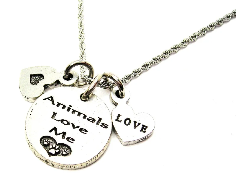 personalized heart necklaces -Animals Love Me Stainless Steel Rope Chain Necklace