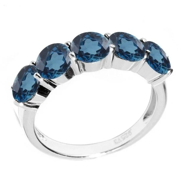 stackable rings for women -Sterling Silver with Natural London Blue Topaz Five Stone Ring