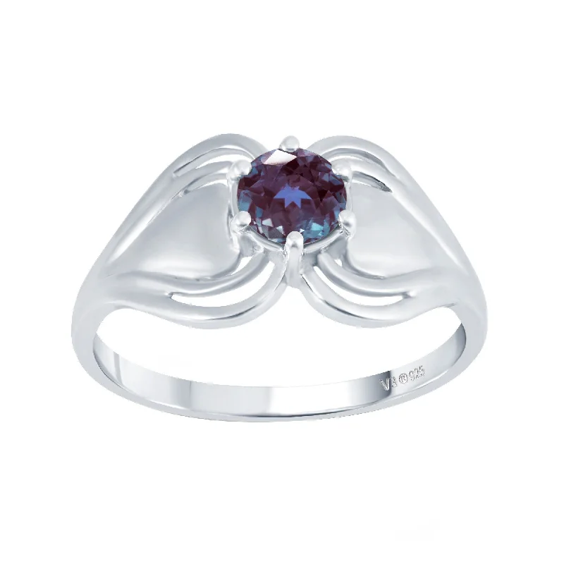 unique gemstone rings -Sterling Silver Color Changing Alexandrite Solitaire Ring