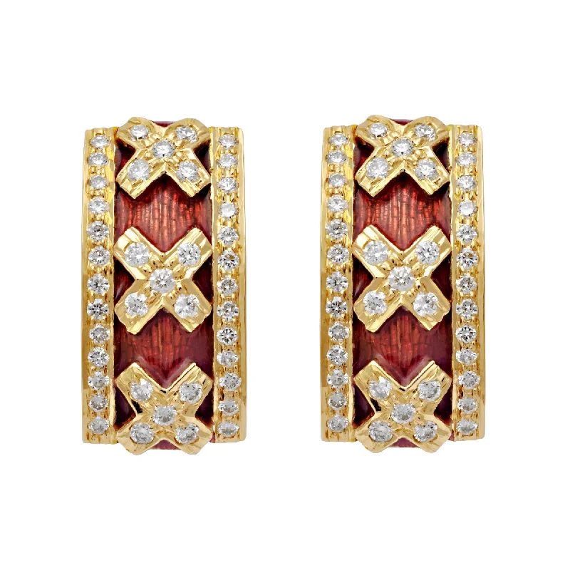 simple earrings for women -Earrings-Diamond (Enamel)