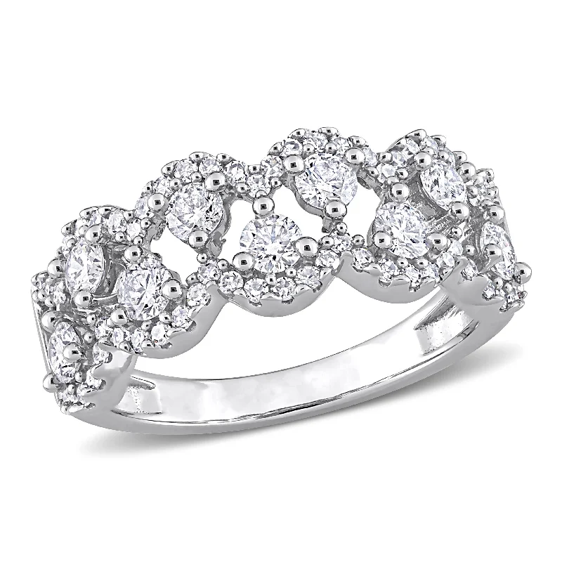 double band rings for women -Miadora 1ct TDW Diamond Criss-Cross Anniversary Ring in 14k White Gold