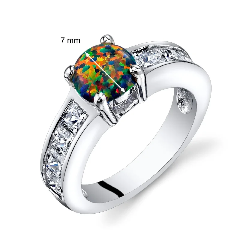 luxury wedding rings -Sterling Silver 1 ct Black Opal Ring