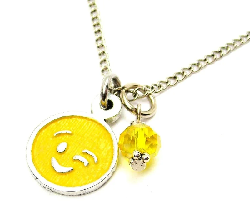 delicate pearl necklaces for women -Hand Painted Wink Face Emoji Necklace