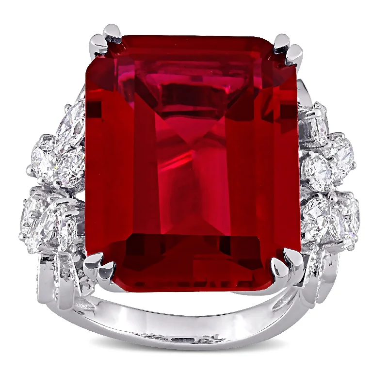 sapphire rings for women -Miadora 14k White Gold 27ct TGW Created Ruby & 1 3/4ct TDW Multi-cut Diamond Cocktail Ring