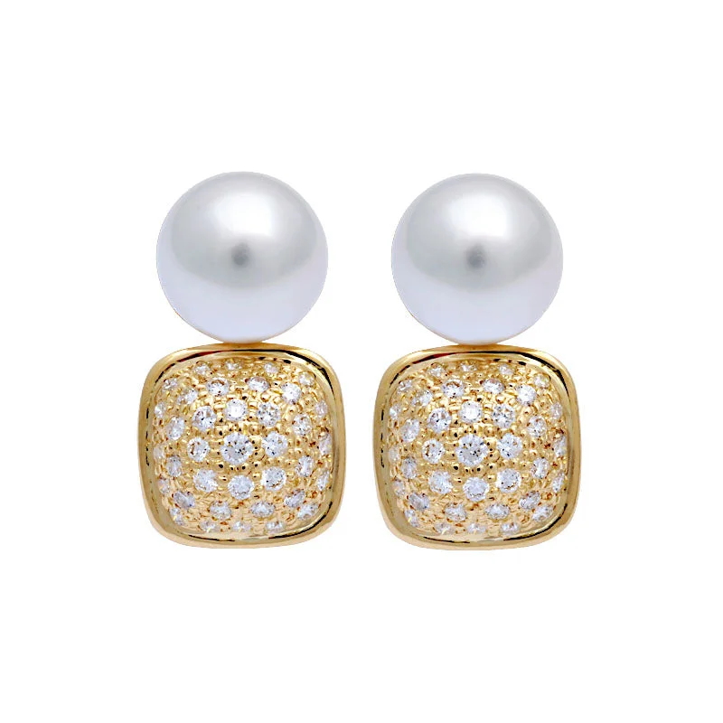 wedding earrings for women -Earrings-South Sea Pearl and Diamond