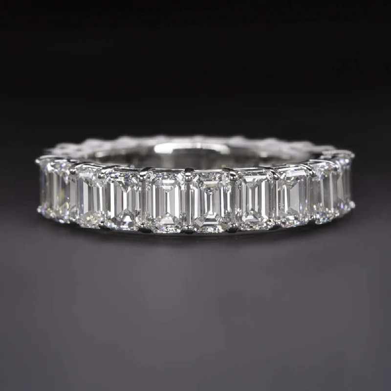 heart diamond rings for women -4.8ct EMERALD CUT LAB CREATED DIAMOND WEDDING BAND FULL ETERNITY RING BAGUETTE