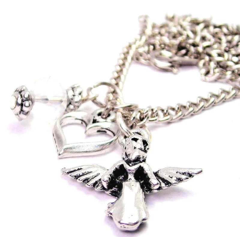 sterling silver necklaces for women -Female Day Of The Dead Angel Necklace with Small Heart