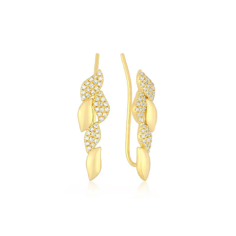 elegant gemstone earrings -Pavé Diamond & Gold Leaf Ear Climber