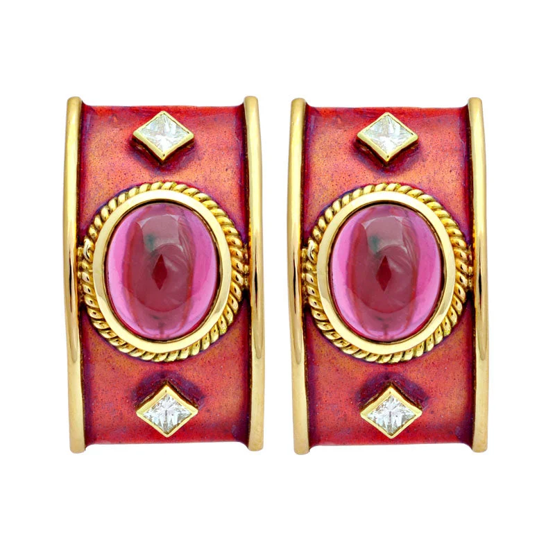 casual earrings for women -Earrings-Rubellite and Diamond (Enamel)