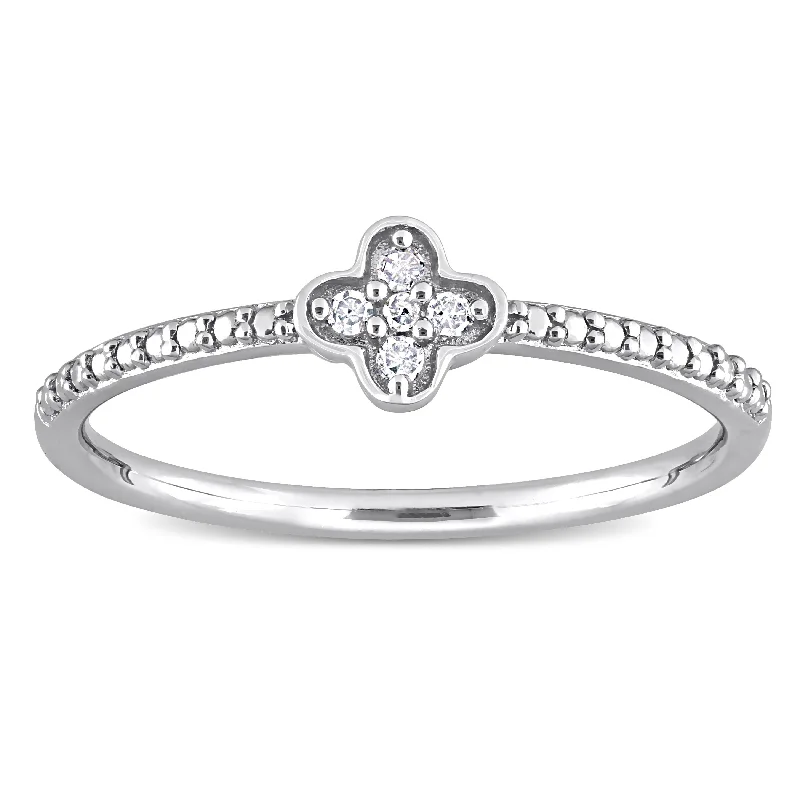 personalized rings for women -Miadora Diamond Accent Quatrefoil Promise Stacking Ring in Sterling Silver