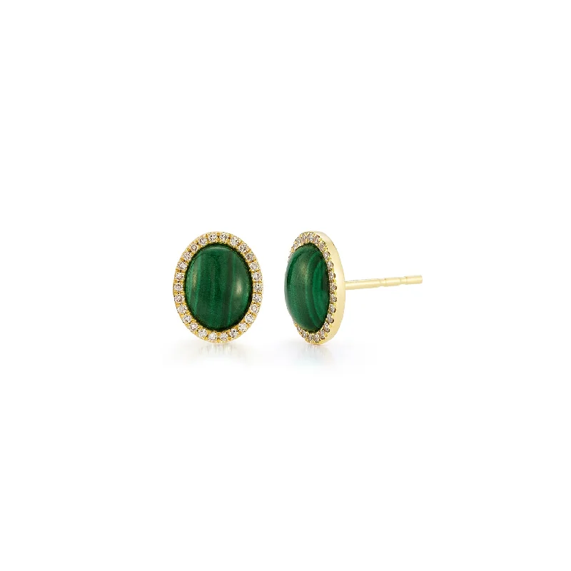 antique earrings for women -Diamond & Malachite Cabochon Stud Earrings