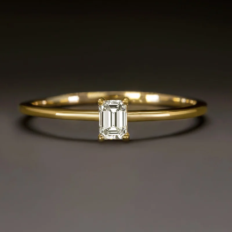 vintage rings for women -EMERALD CUT LAB CREATED DIAMOND SOLITAIRE RING PROMISE ENGAGEMENT YELLOW GOLD