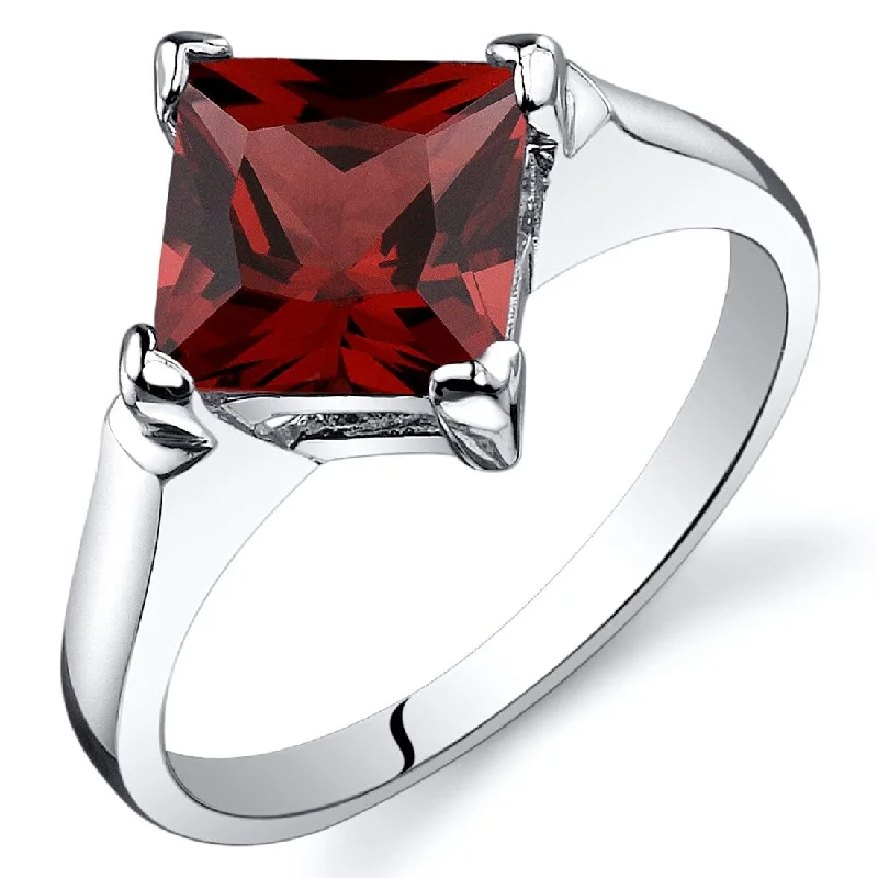 fashion gemstone rings for women -Sterling Silver 2 ct Garnet Solitaire Ring