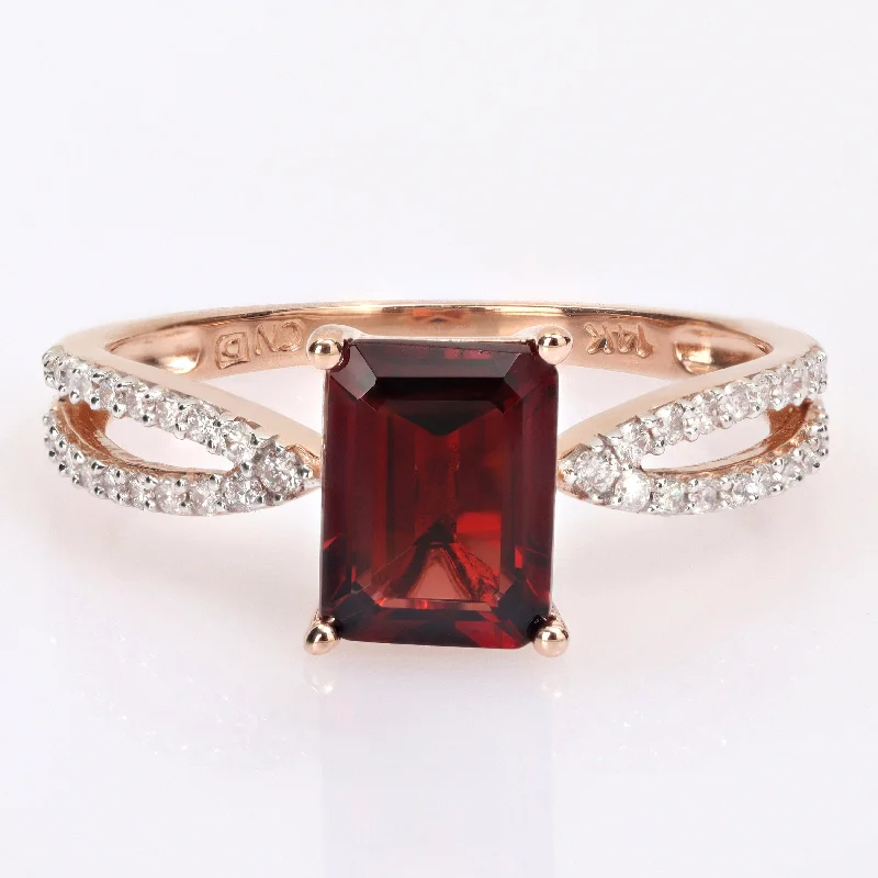 eternity diamond rings for women -Miadora Octagon-cut Garnet and 1/5ct TDW Diamond Split Shank Cocktail Ring in 14k Rose Gold