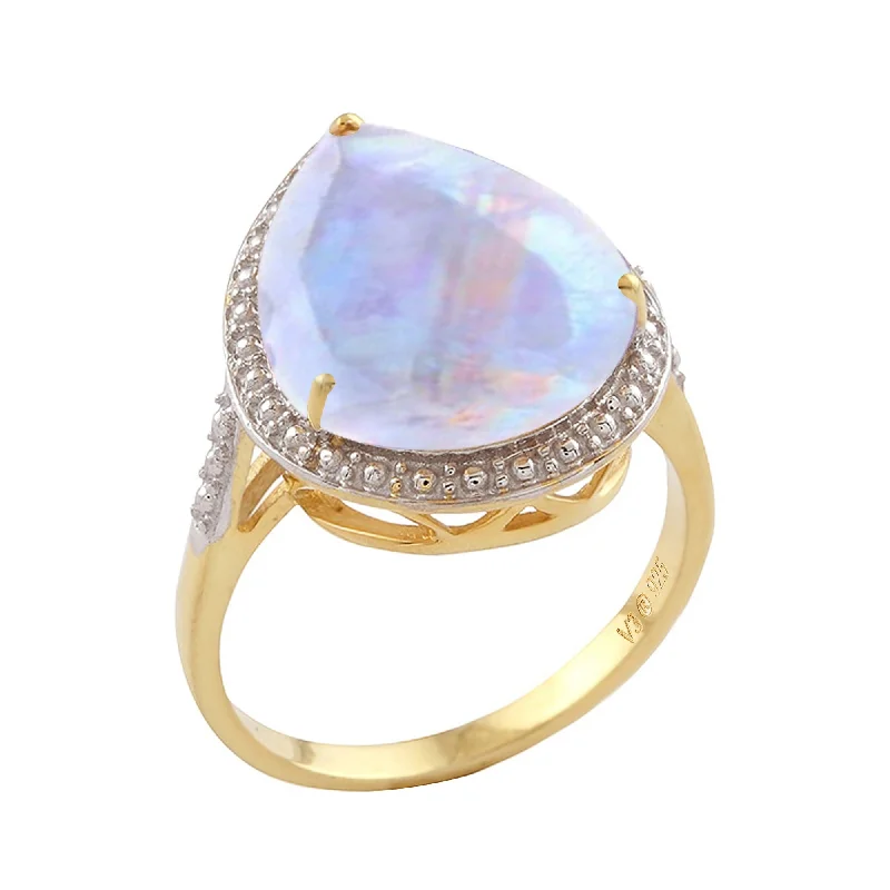 multi-stone rings for women -Gold Over Sterling Silver with Rainbow Moonstone Solitaire Ring