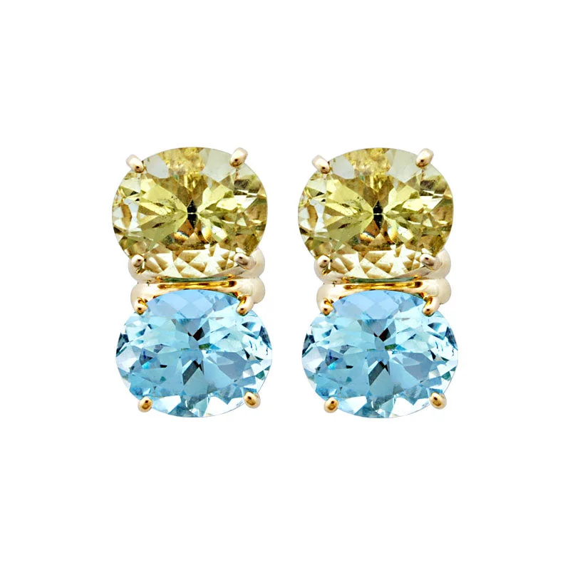 pearl stud earrings -Earrings-Blue Topaz and Lemon Quartz