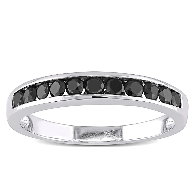 unique rings for women -Miadora Sterling Silver 1/2ct TDW Black Diamond Anniversary Ring