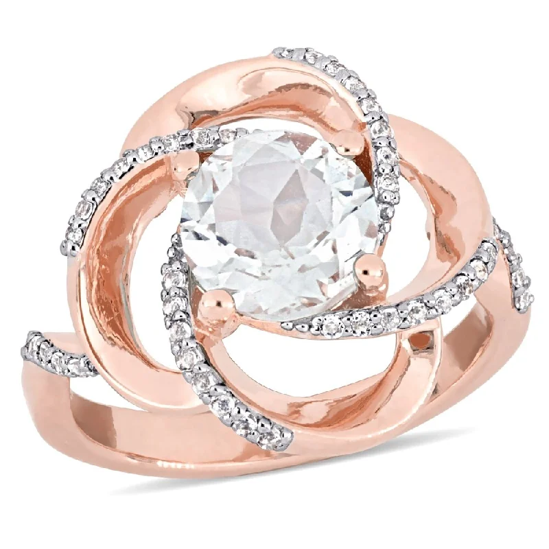 mixed metal rings for women -Miadora Rose Plated Sterling Silver White Topaz Swirl Halo Ring